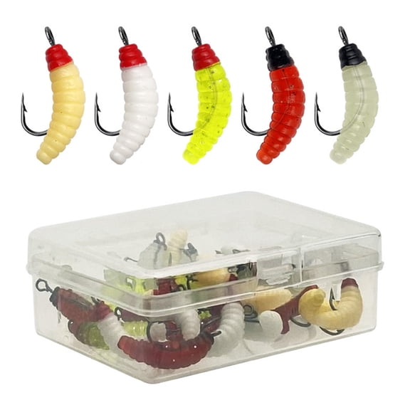 30Pcs Soft Maggot Baits Bread Worms Artificial Baits Soft Plastic Fishing Lures with Hook for Fishing Tackle Accessories