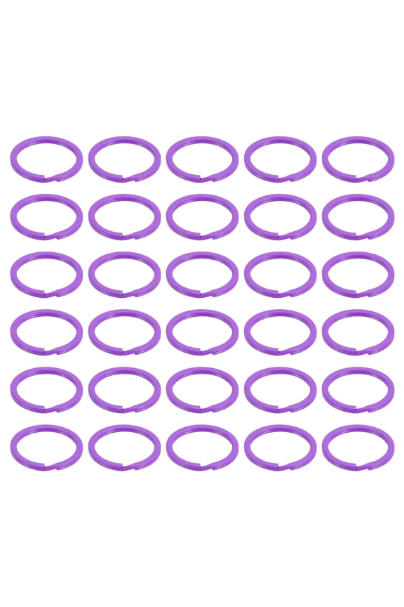 30Pcs Split Keychain Rings, 30mm Round Flat Key Holder Side Push Keyring, Purple