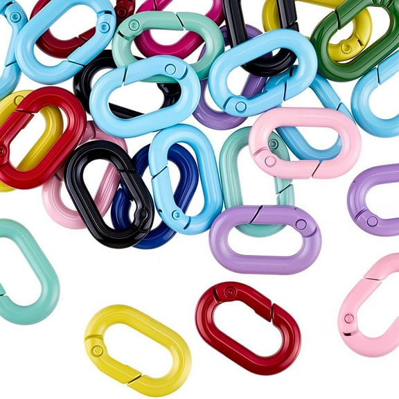 30Pcs Spray Painted Alloy Spring Gate Rings Oval Ring Mixed Color 25x15.5x4mm inner diameter: 16x7.5mm