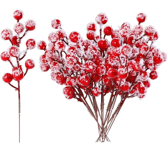30Pcs Spray Picks Christmas Tree Decorations,Christmas Glitter Berries Stems,Artificial Christmas Tree Picks for Wreath,Holiday Decor,Xmas,Home(Snow Red)