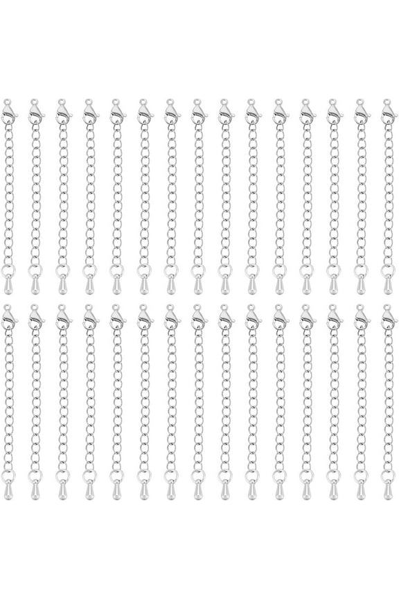 30Pcs Stainless Steel Chain Extender 59mm Chain Extension Necklace Bracelet Extender Chain Pendant Anklet Chain Extenders Tails Chain for DIY Jewelry Making