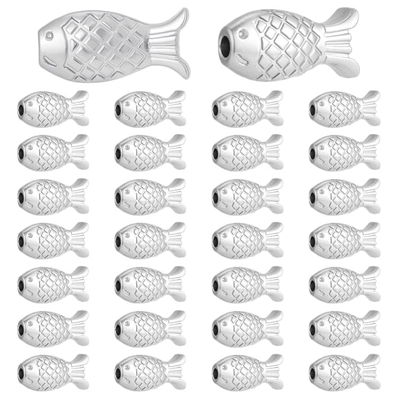 30Pcs Stainless Steel Fish Spacer Beads Metal Tibetan Carved Animal Beads