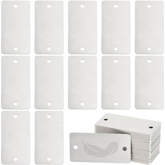 30Pcs Stamping Blank Tags Rectangle Engraving Blanks Dog Tag 1x2 inch Connector 201 Stainless Steel Tags Stamping Tag Pendants