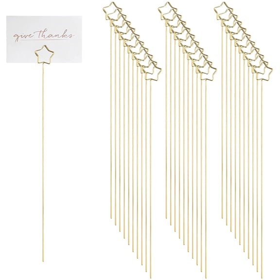 30Pcs Star Floral Place Card Holders, Metal Wire Floral Picks Clips Gold Star Craft Wire Clip Ring Loop Photo Clip Memo for Wedding Party Decoration
