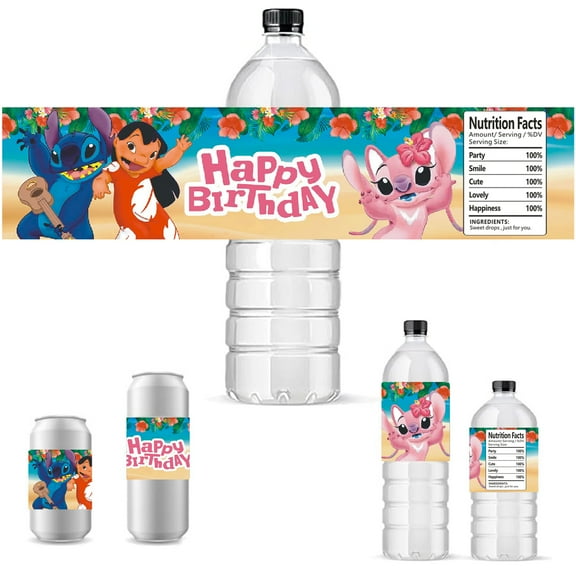 30Pcs Stitch Water Bottle Labels Stitch Party Birthday Decorations for Stitch Themed Birthday Party Supplies