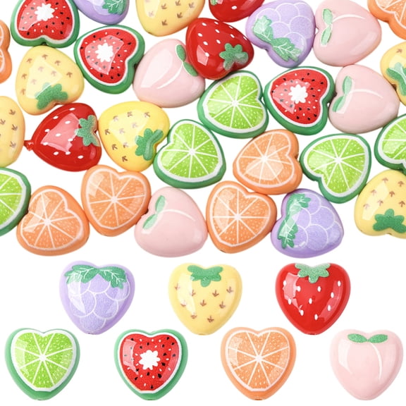 30Pcs Strawberry Acrylic Beads Fruit Shaped Beads Opaque Colorful Assorted Orange Watermelon Lemon Food Small Smooth Loose Spacers DIY