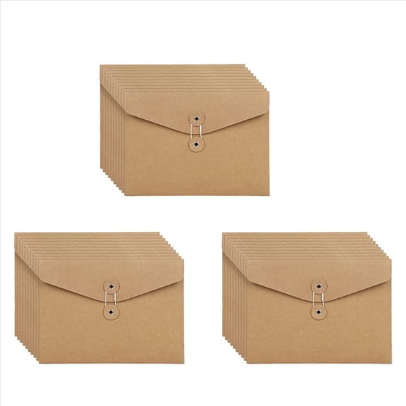 30Pcs String Envelope File Folders A5 Letter Size Document Organizer for Office School Brown