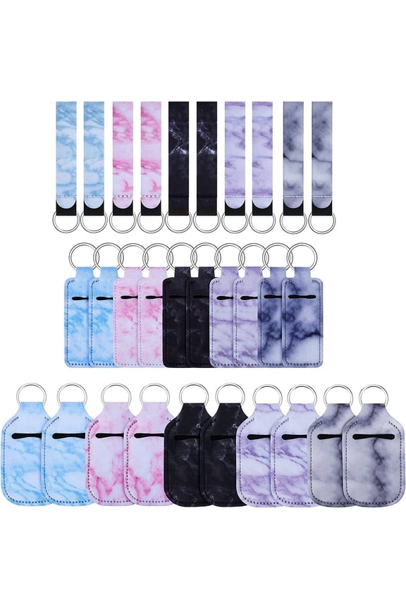 30Pcs Marble Style Keychain Holders Set, Keychain Wristlet Lanyards and Lipstick Holder Keychain