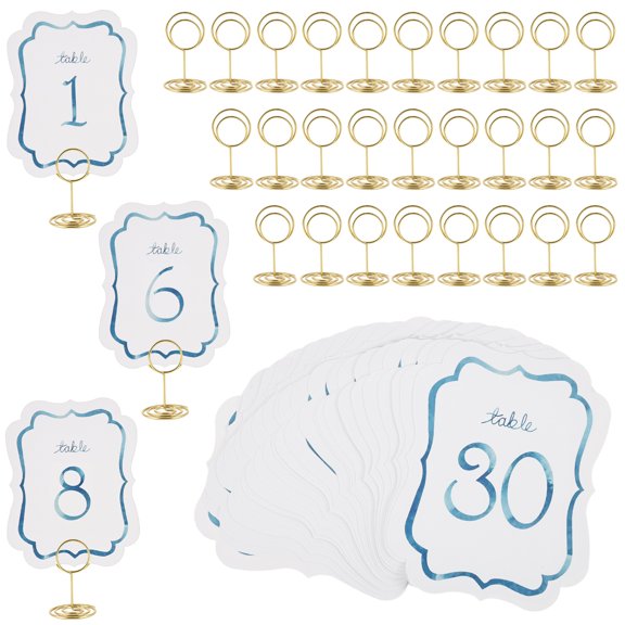 30Pcs Table Number Card with Metal Holder Thick Paper Wedding Table Number Sign for Wedding Reception Birthday Anniversary Party Decor