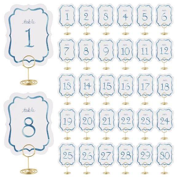 30Pcs Table Number Card with Metal Holder Thick Paper Wedding Table Number Sign for Wedding Reception Birthday Anniversary Party Decor