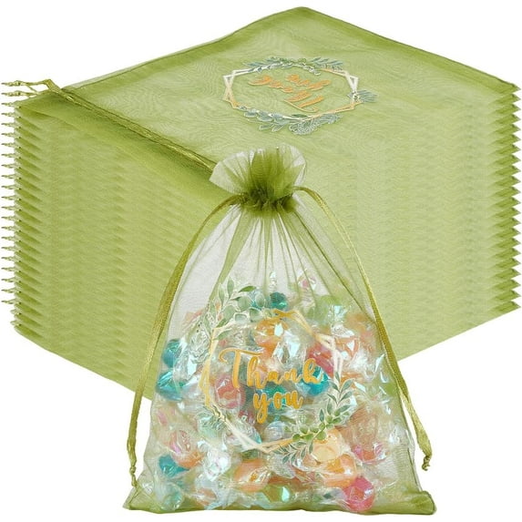 30Pcs Thank You Mesh Bags 5x7 Inch Drawstring Jewelry Pouch Small Organza Sheer Flower Wedding Party Favor Gift Bags Storage for Candy Storage Christmas Birthday Gifts Wrapping Packaging