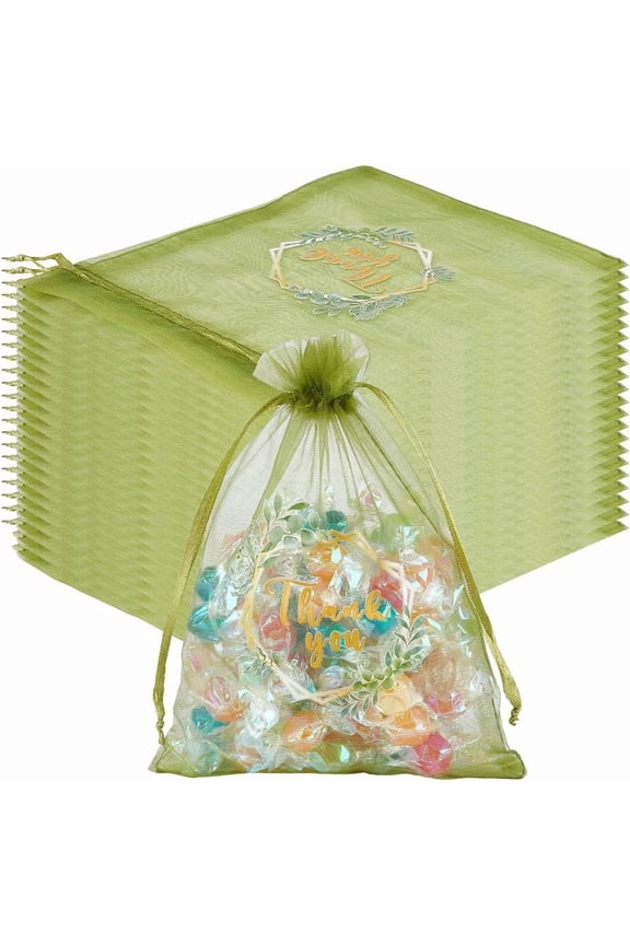 30Pcs Thank You Mesh Bags 5x7 Inch Drawstring Jewelry Pouch Small Organza Sheer Flower Wedding Party Favor Gift Bags Storage for DIY