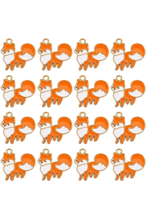 30Pcs Thanksgiving Day Alloy Enamel Pendants Light Gold Fox Coral 18.5x20x1.5mm Hole: 1.8mm