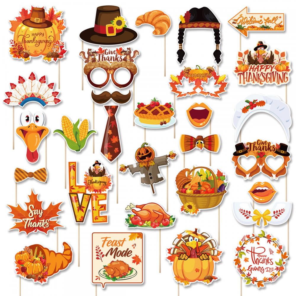 30Pcs Thanksgiving Day Photo Booth Props Funny Selfie Prop with Sticks ...