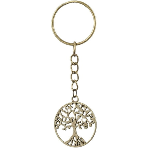 30Pcs Tibetan Style Alloy Tree of Life Keychains with Iron Split Key Rings