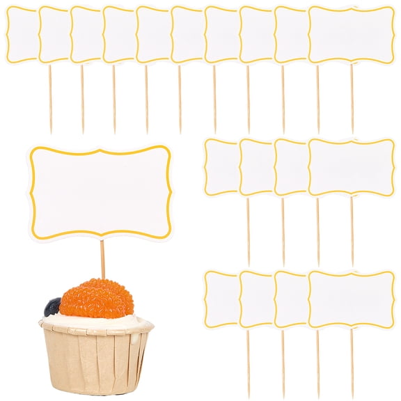 30Pcs Toothpick Cake Topper Blank Cupcake Toppers White Paper Writable Rectangle Cheese Flags Labels Insert Cards Decoration with Stickers