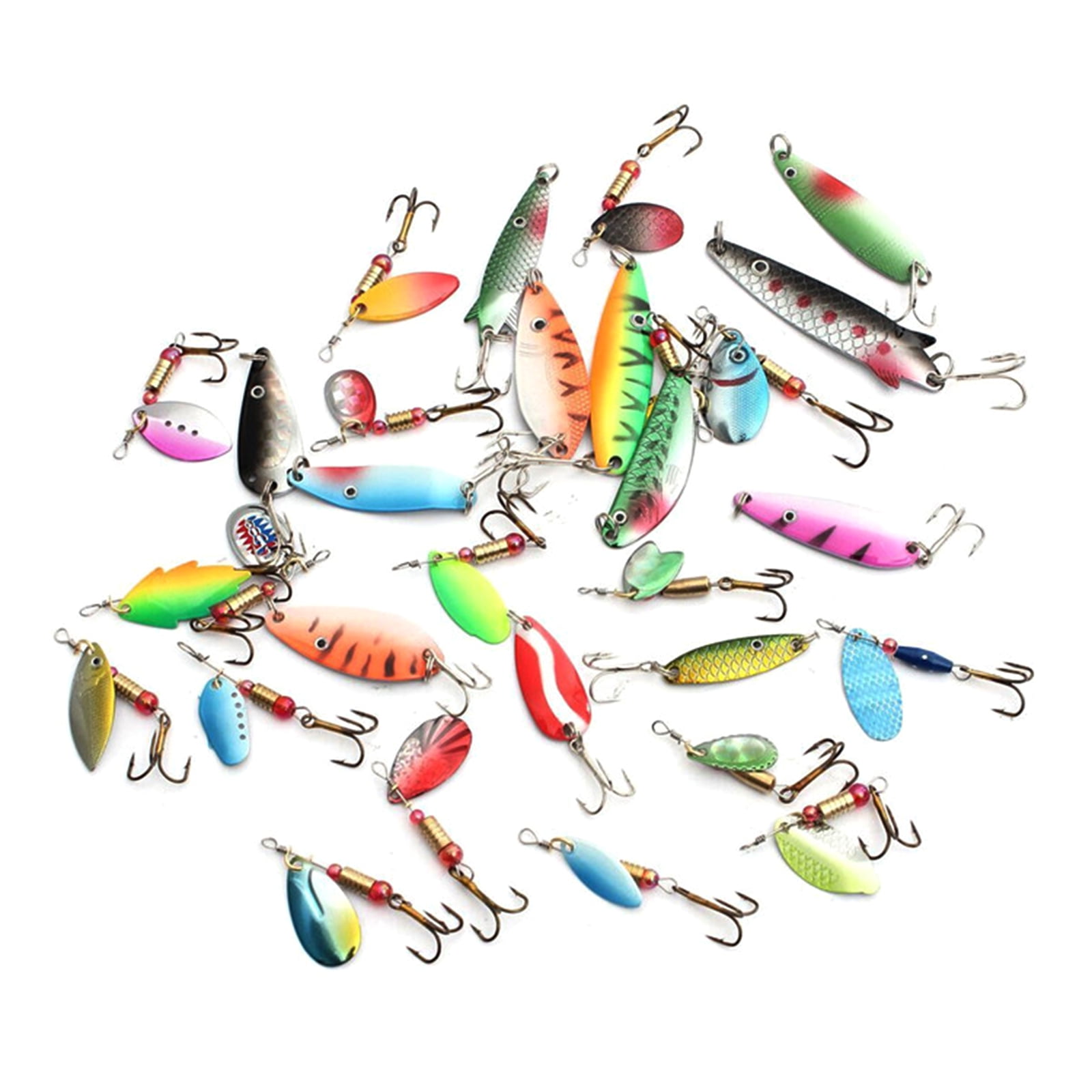 30Pcs Trouts Fishing Spoons Lures Fishing Spinner Metal Hard Baits with Treble Hook Sequins Baits Crankbaits Easy to Use