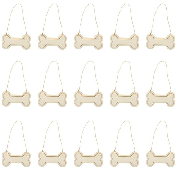 30Pcs Unfinished Wood Dog Bone Cutouts Wooden Craft Slices with 30Pcs Hemp Ropes