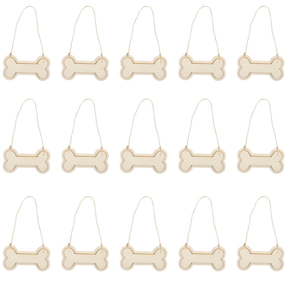30Pcs Unfinished Wood Dog Bone Cutouts Wooden Craft Slices with 30Pcs Hemp Ropes
