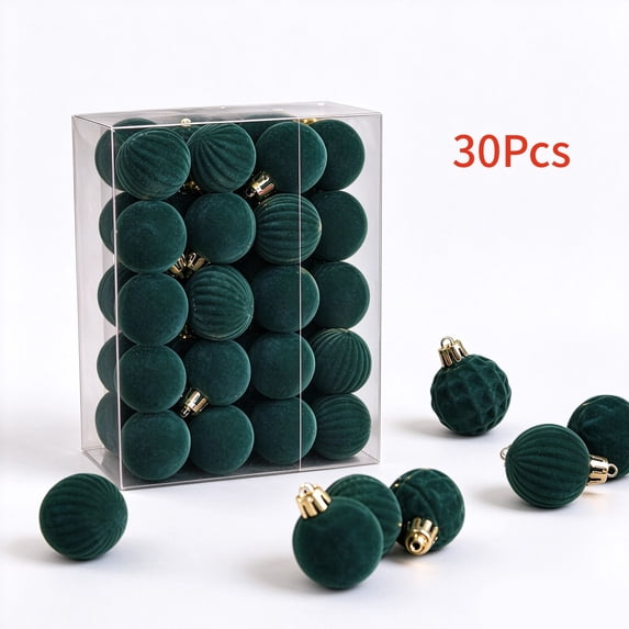 30Pcs Velvet Flocked Christmas Tree Ornaments,Embossed & Solid Hanging Baubles for Home Holiday Xmas Decor Christmas Ball Ornaments