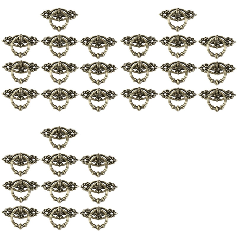 30Pcs Vintage Kitchen Cabinet Cupboard Dresser Door Drawer Ring Pull Handles Knobs (Antique Brass)