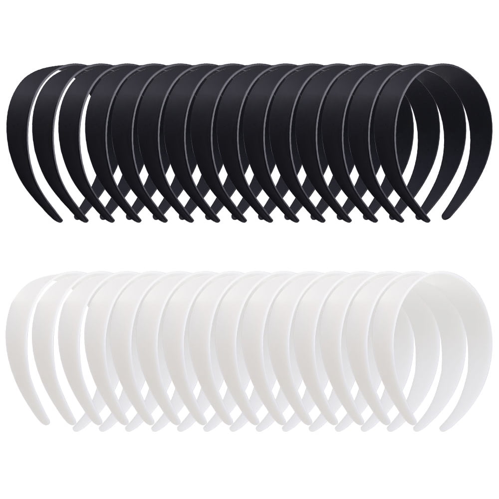 30Pcs White Black Plastic Headbands, 0.79" Wide Plain Headbands, No Teeth Hair Bands, Simple Solid DIY Hairbands Hair Hoops, Plastic Plain Craft Hair Accessories for Women Girls