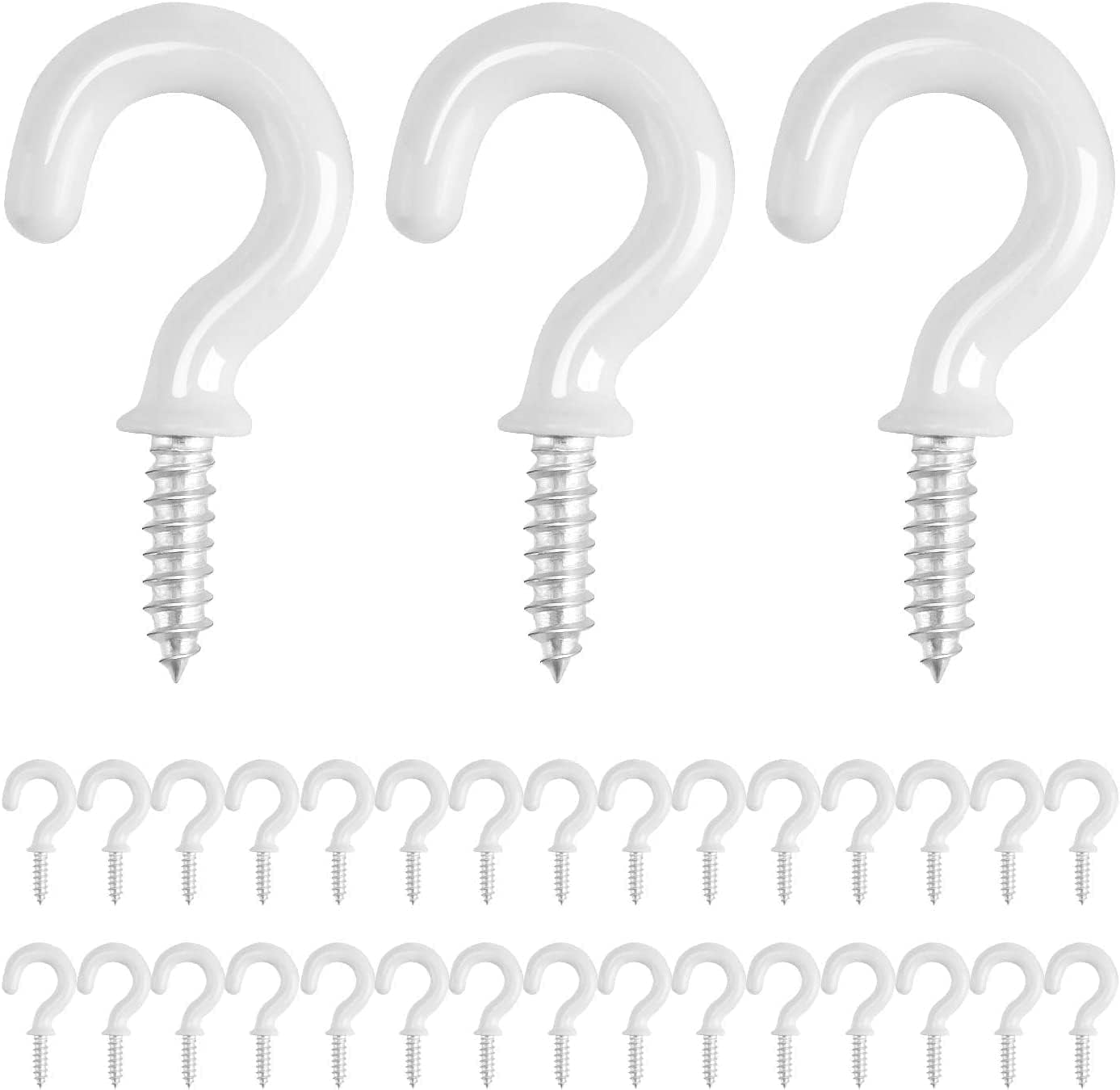 30Pcs White Cup Hooks Screw in, 1/2 inch Metal Ceiling Hooks Heavy Duty