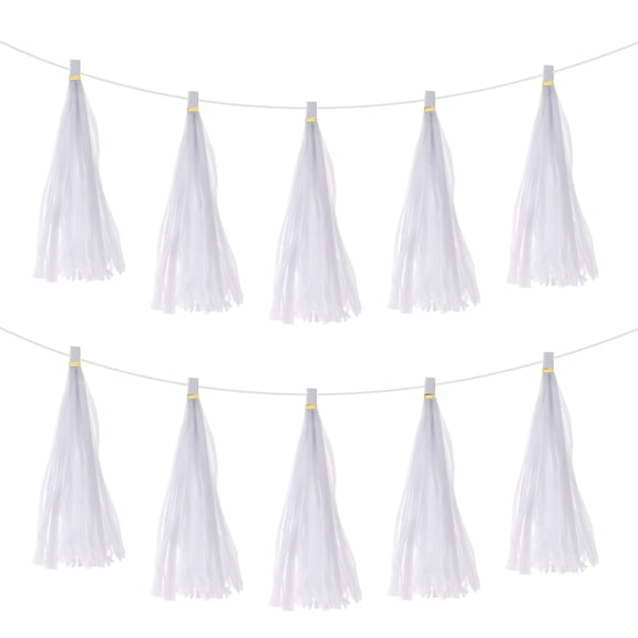30Pcs White Tassel Garland Banner w Rope for Wedding Birthday Party Decoration