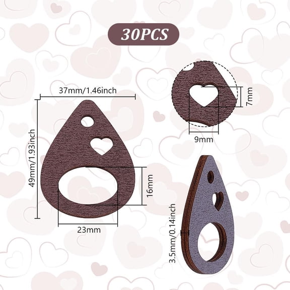 30Pcs Wood Floss Bobbins 1.93x1.46 Inch Teardrop Embroidery Floss Drops Thread Drops Cross Stitch Thread Drops Thread Winding Boards for Craft DIY Sewing Storage Coconut Brown