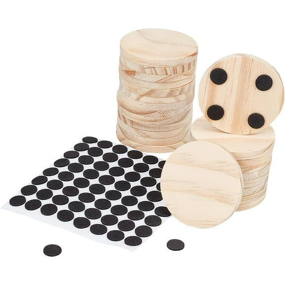 30Pcs Wooden Drink Coasters Cup Mats Pot Mats with 60Pcs Round Self Adhesive Foam Feet Bumpers Absorbent Flat Round Coasters