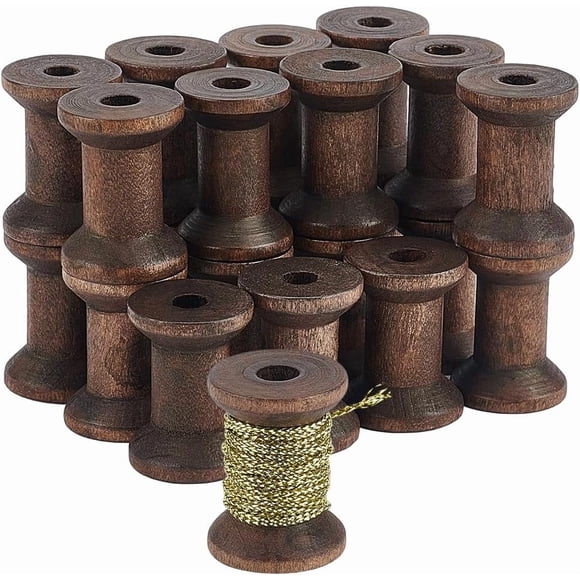 30Pcs Wooden Empty Spools 1.18" Empty Thread Spools Wooden Ribbon Spools Bobbins for Wire Weaving Arts DIY Wood Projects Coconut Brown