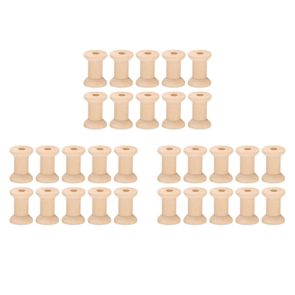30Pcs Wooden Empty Thread Spools Natural Color 29mm X23mm