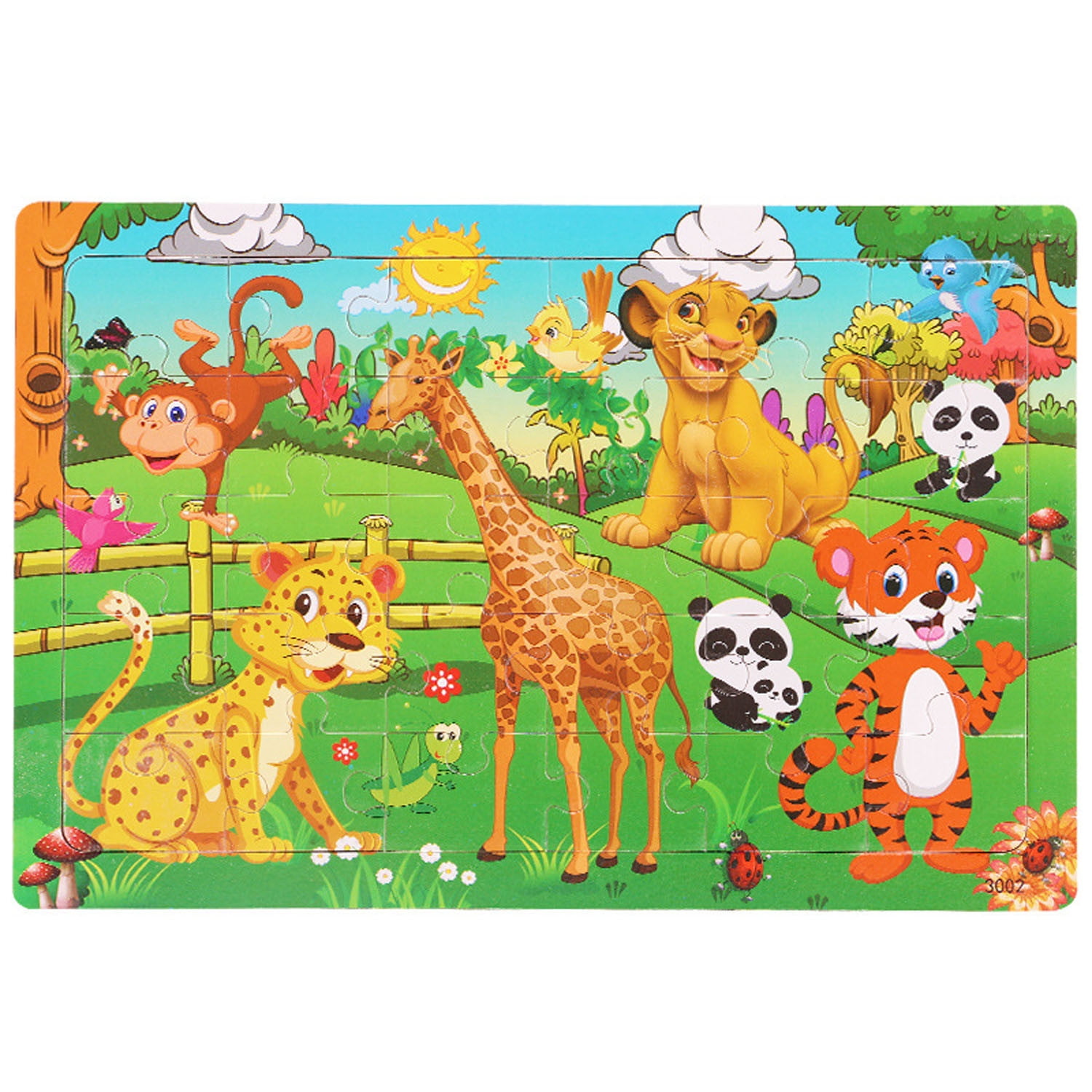 30Pcs Wooden Jigsaw Puzzles, Cartoon Animal Shapes Educational Learning ...