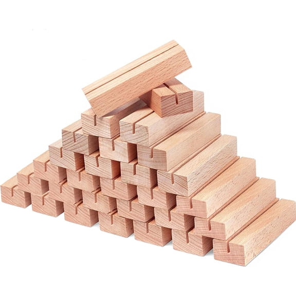 30Pcs Wooden Place Card Holders, Wood Photo Picture Card Holders for Weddings Banquets and Parties, Beech Table Number Holder Stands, Wood Menu Holder for Restaurants