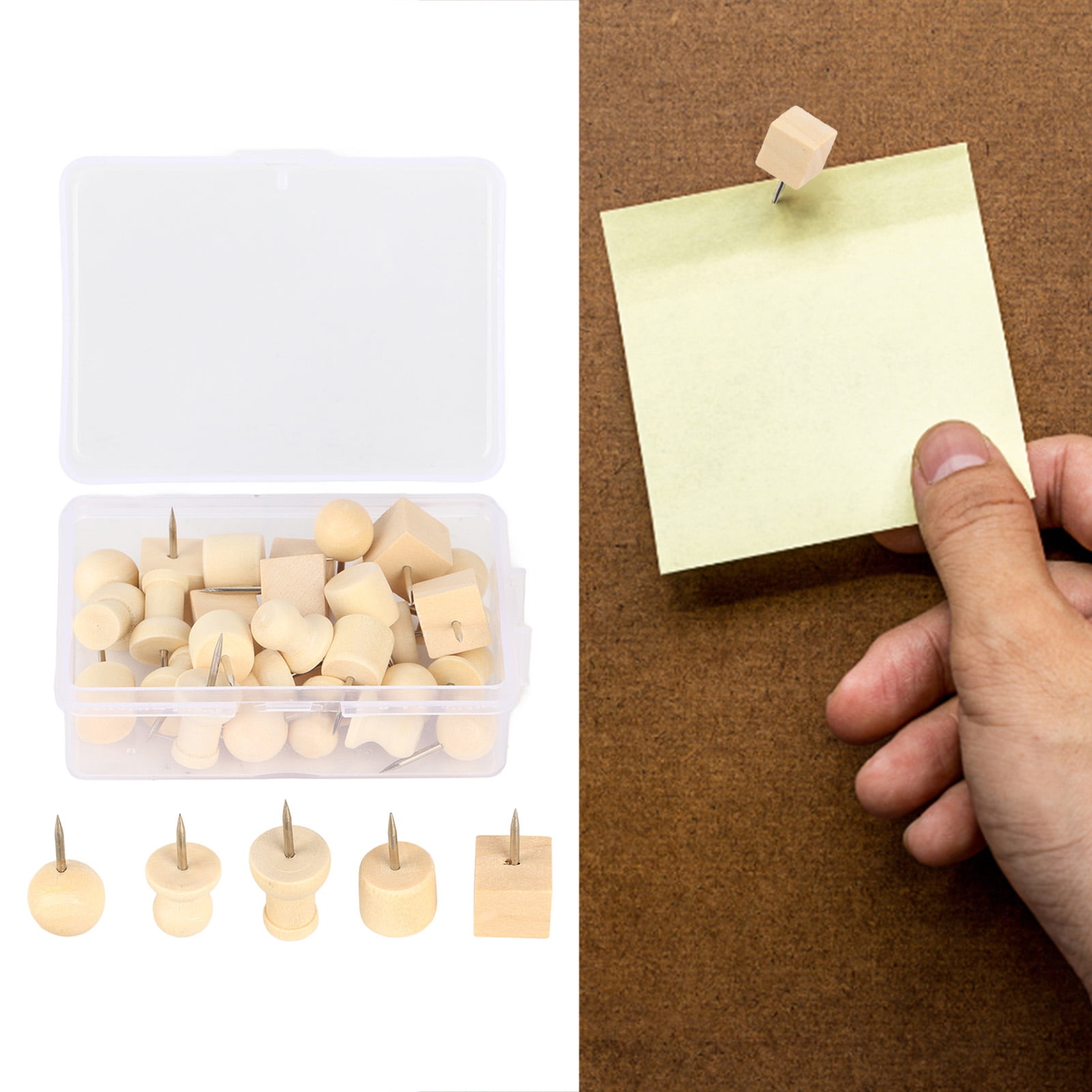30Pcs Wooden Push Pin, Map Tacks Natural Wood Thumbtack Marking Thumb Tacks For Documents Photos