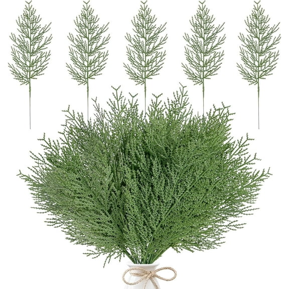 30Pieces Artificial Pine Branches 13.7 Inches Christmas Greenery Leaves Faux Pine Needles Fake Pine Picks Cedar Stem for DIY Garland Wreath Christmas Tree Embellishing Home Garden Decoration