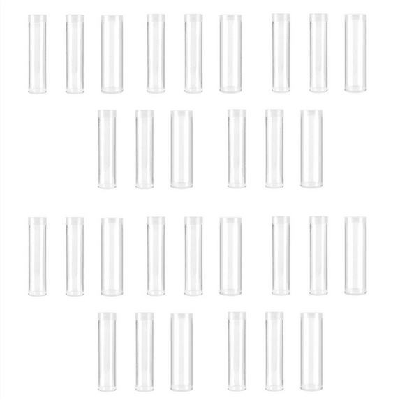 30Pieces Coin Tubes Assorted Sizes Storage Clear Plastic Point