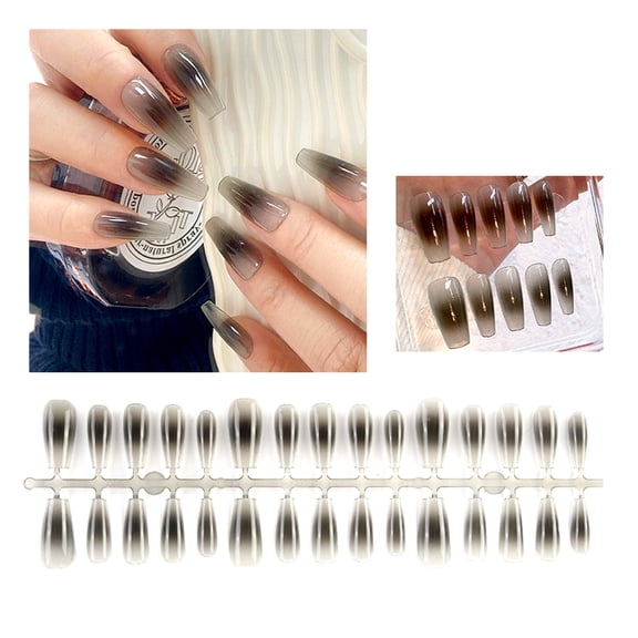 30Pieces Long Fake Nails Press On Glossy Acrylic Full Cover Artificial False Nails for Women