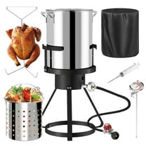30QT Outdoor Turkey Fryer | Seafood Boil Pot | Cover & Basket Included | 50,000BTU Propane Burner | Stainless Steel| Turkey,Shrimp & Crawfish Boiler