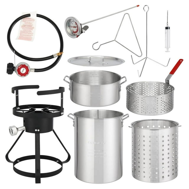 30QT Turkey Deep Fryer & 10QT Fish Fryer Kit w/Baskets & Stand