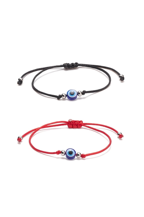30Set 2Pcs 2 Color Resin Evil Eye Bead Bracelets Set Adjustable Bracelets for Women Mixed Color Inner Diameter: 3/8~3-1/8 inch(1~8cm) 1Pc/color