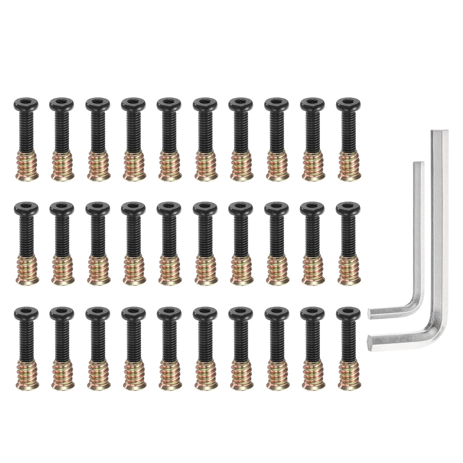 30Sets 1/4-20 x 1-5/32" Furniture Screw Threaded Inserts for Wood, 1/4 x 19/32" Inserts Nut Bolt Fastener Connector with Hex Socket Drive Mount for Secure Joints