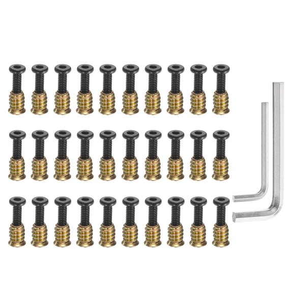30Sets 1/4-20 x 25/32" Furniture Screw Threaded Inserts for Wood, 1/4 x 19/32" Inserts Nut Bolt Fastener Connector with Hex Socket Drive Mount for Secure Joints