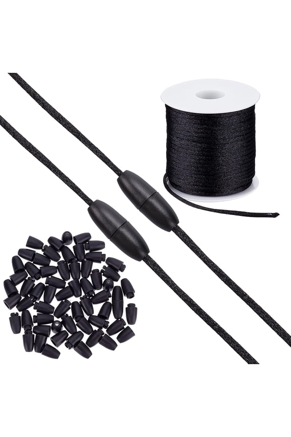 30Sets Black 23M Rattail Satin Cord Nylon Silky Lanyard Cords with Clasp Plastic Breakaway Safety Clasps Bulkle for Necklaces Bracelets Keychains Lanyards Jewelry Making DIY Crafts Black DIY