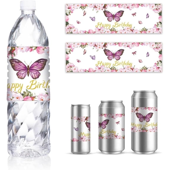 30Sheet Bottle Label Adhesive Stickers Rectangle Butterfly 216x64mm
