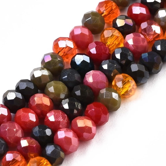 30Strand Glass Beads Strands AB Color Plated Faceted Rondelle FireBrick 3.5x3mm Hole: 0.8mm 132~140pcs/strand 14.80 inch~15.16 inch(37.6cm~38.5cm)