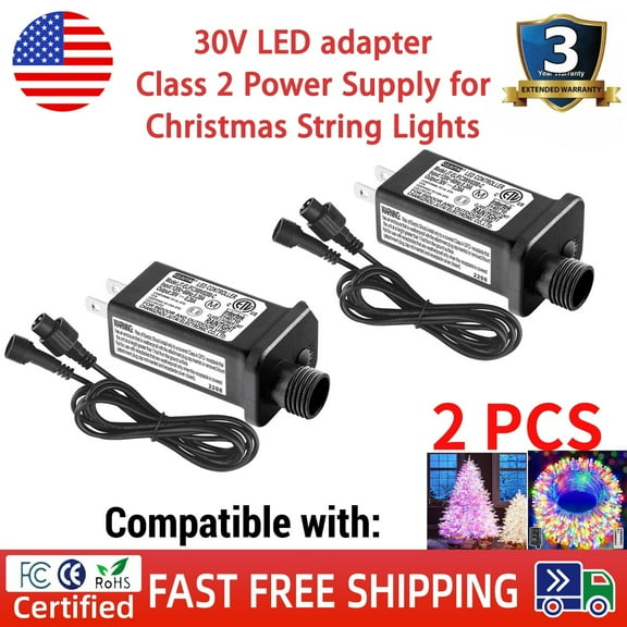 30V 0.2A LED adapter Class 2 Power Supply for Christmas String Lights IP44 2PCS