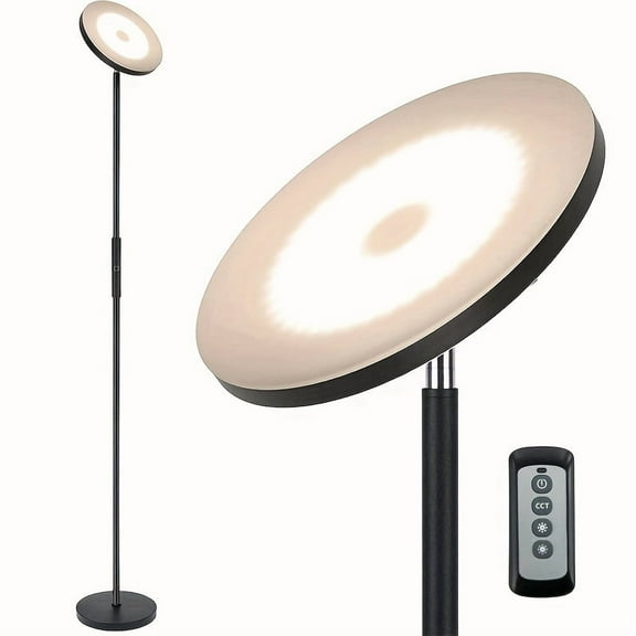 Floor Lamp, 30W/2400LM Sky LED Modern Torchiere 3 Color Temperatures Super Bright-Tall Standing Pole Light with Remote And Touch Control for Living Room, Bed Room, Office (Black)