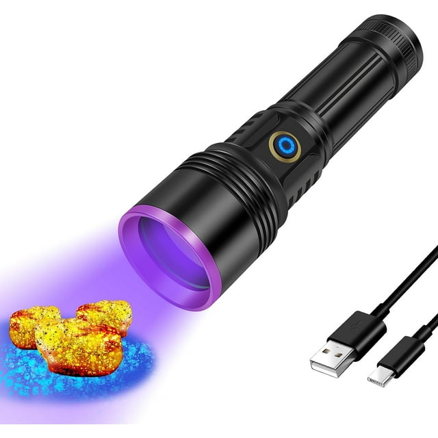 30W 365nm UV Flashlight USB Rechargeable UV Light High Power Black