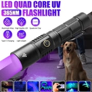 30W 365nm UV LED Flashlight USB Rechargeable Black Light Torch Pet Urine Stain Detector Lamp
